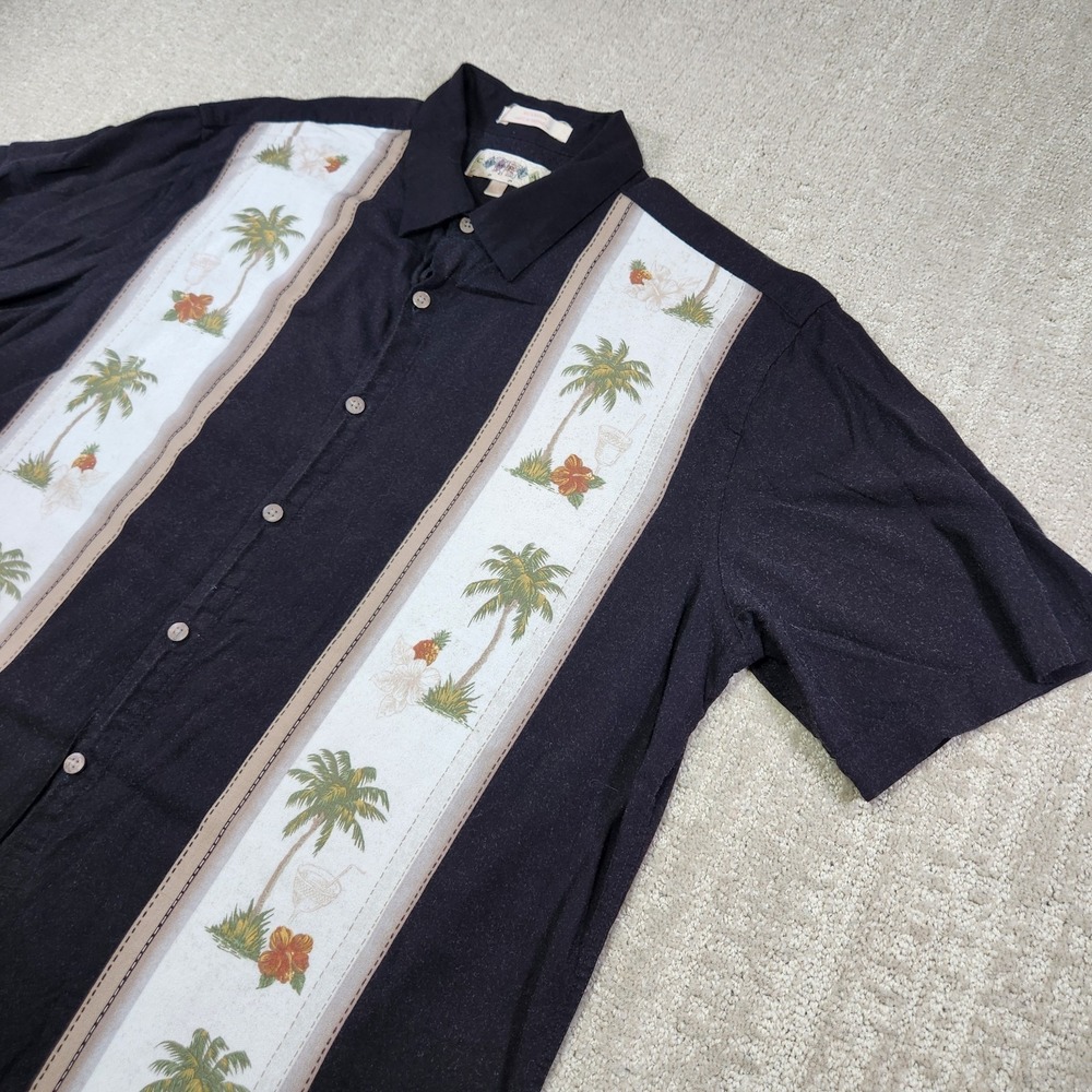 Vintage Hawaiian Shirt Men XL Campia Moda Black Rayon Floral Camp Button Up